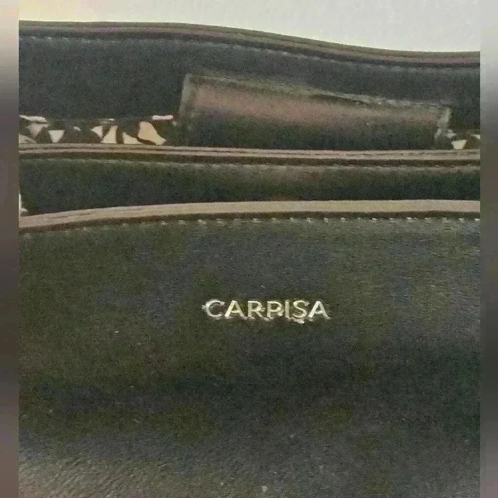 Carpisa Black Faux Leather Satchel Gold Hardware Detachable Cross-body Strap
